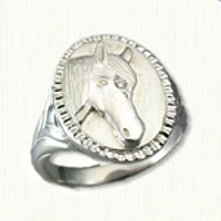 Sterling Silver Custom Horse Ring with Diamond set in the Forehead