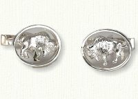 Sterling silver framed buffalo cuff links