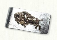 Sterling silver money clip with 14kt charging buffalo