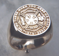 Custom 14kt fire fighters signet ring