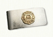 Custom FDNY 911 Money Clip with Raised Emblem - sterling silver with 14kt yellow gold raised emblem 